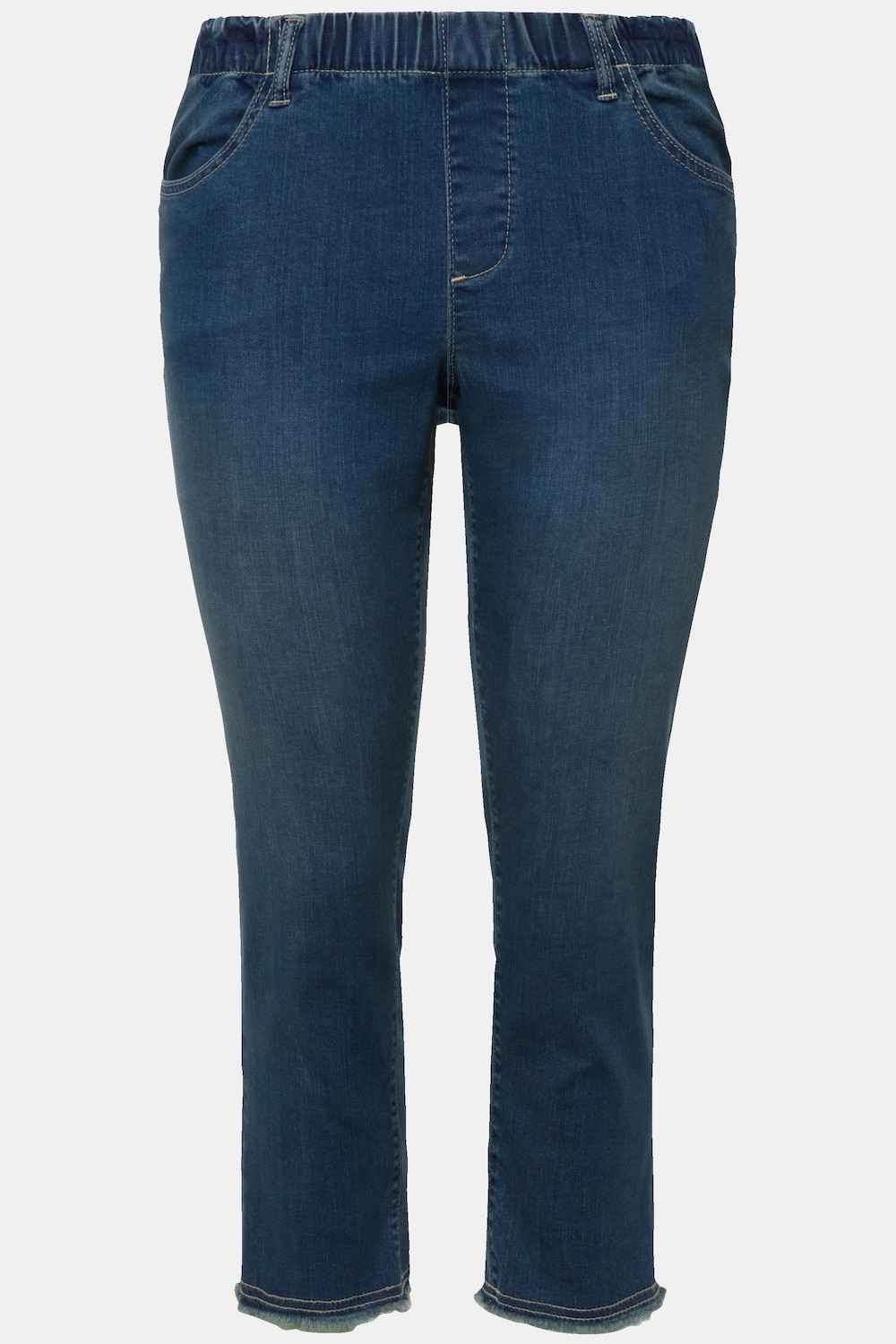 Stora storlekar 7/8-jeans Sienna med fransiga benslut, Dam, blå, storlek: 62, Bomull/Polyester, Ulla Popken