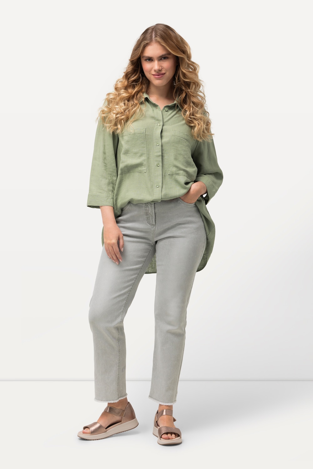 Große Größen Jeans Sarah, Damen, beige, Größe: 52, Baumwolle, Ulla Popken