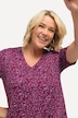 Lang T-shirt, print, A-form, tryk, V-udskæring, korte ærmer