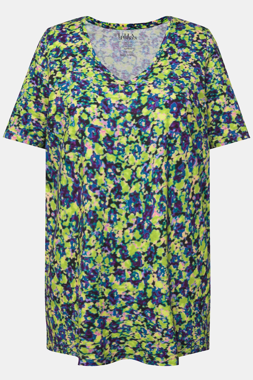 Stora storlekar Lång topp i A-linjemodell med blomprint, Dam, grön, storlek: 66/68, Bomull, Ulla Popken