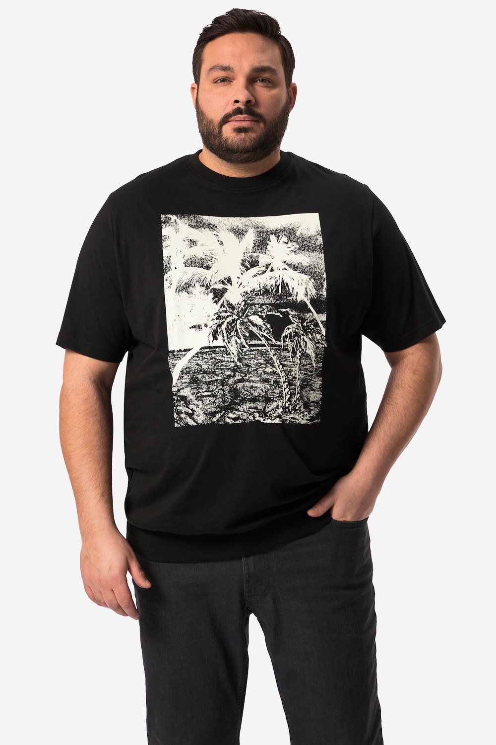 Men+ T-Shirt Bauchfit, Halbarm, großer Print, bis 84/86