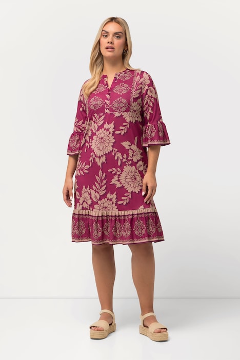 Floral Damask Mixed Print Flounce Dress