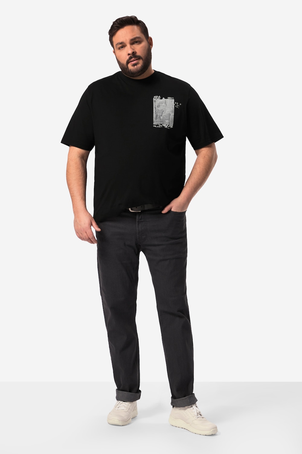 Men+ T-shirt, korte mouwen, borstprint, tot 84/86