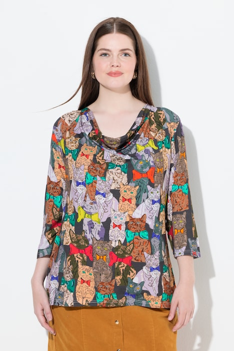 Shirt, Hunde, Wasserfallkragen, 3/4-Arm