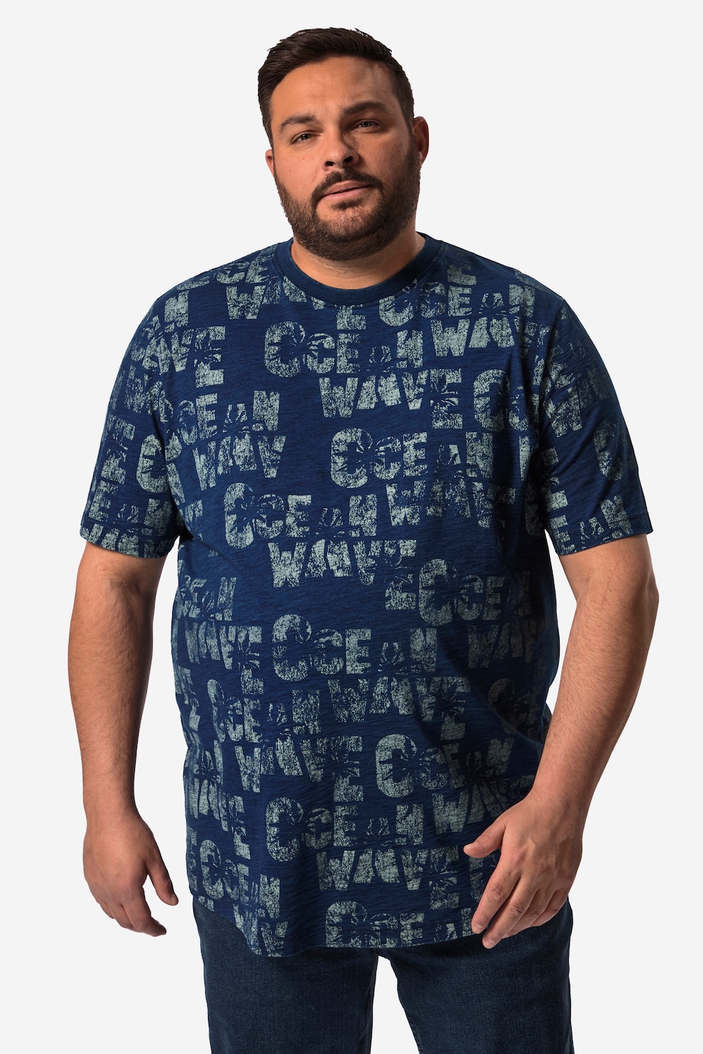 Men+ T-Shirt, Halbarm, Indigo Laserprint, bis 84/86