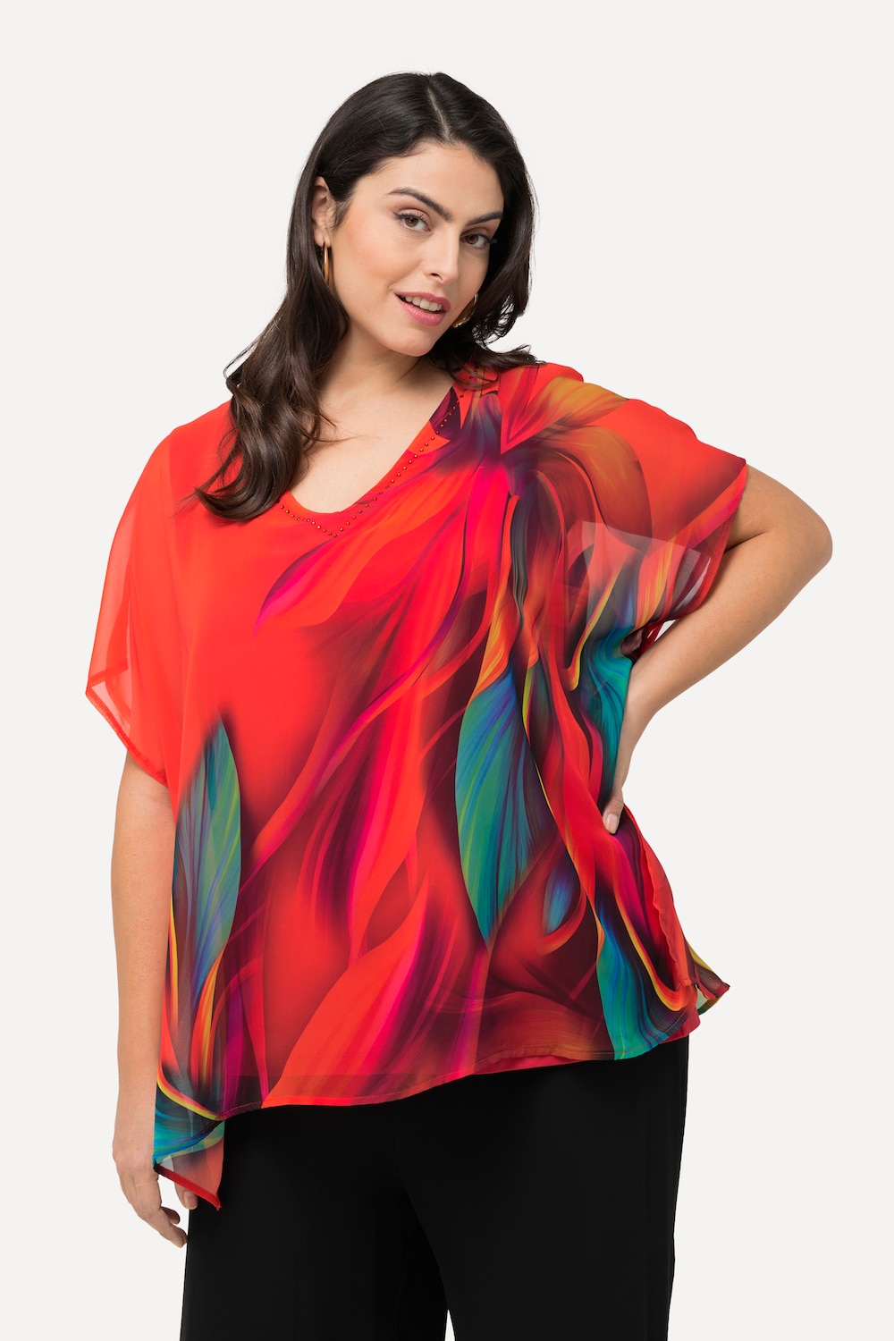 Grote Maten Overhemdshirt, Dames, rood, Maat: 50/52, Polyester/Viscose, Ulla Popken