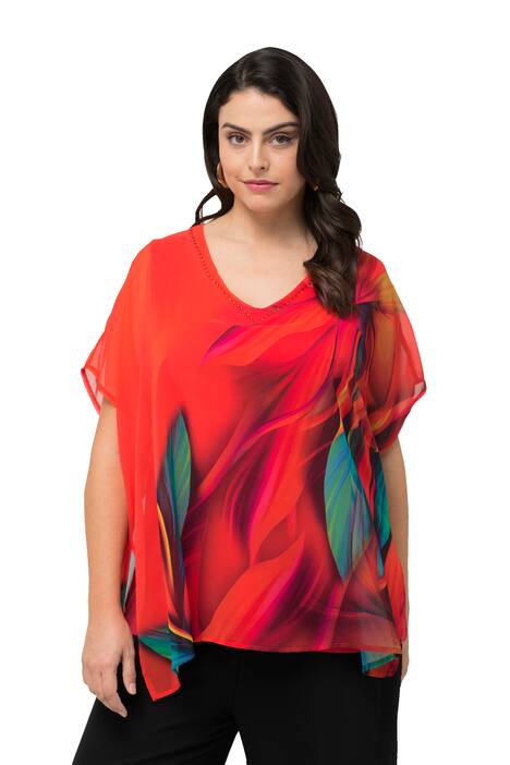 Halenkové tričko, dvouvrstvé, A střih, výstřih do V, krátké rukávy