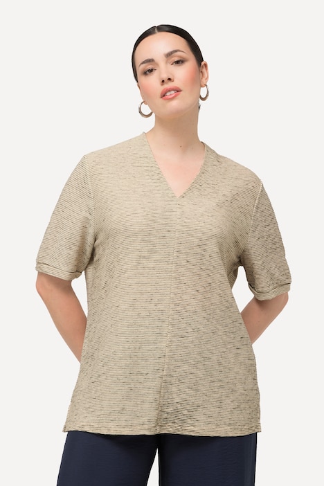 Textured Short Sleeve V-Neck Sweatshirt