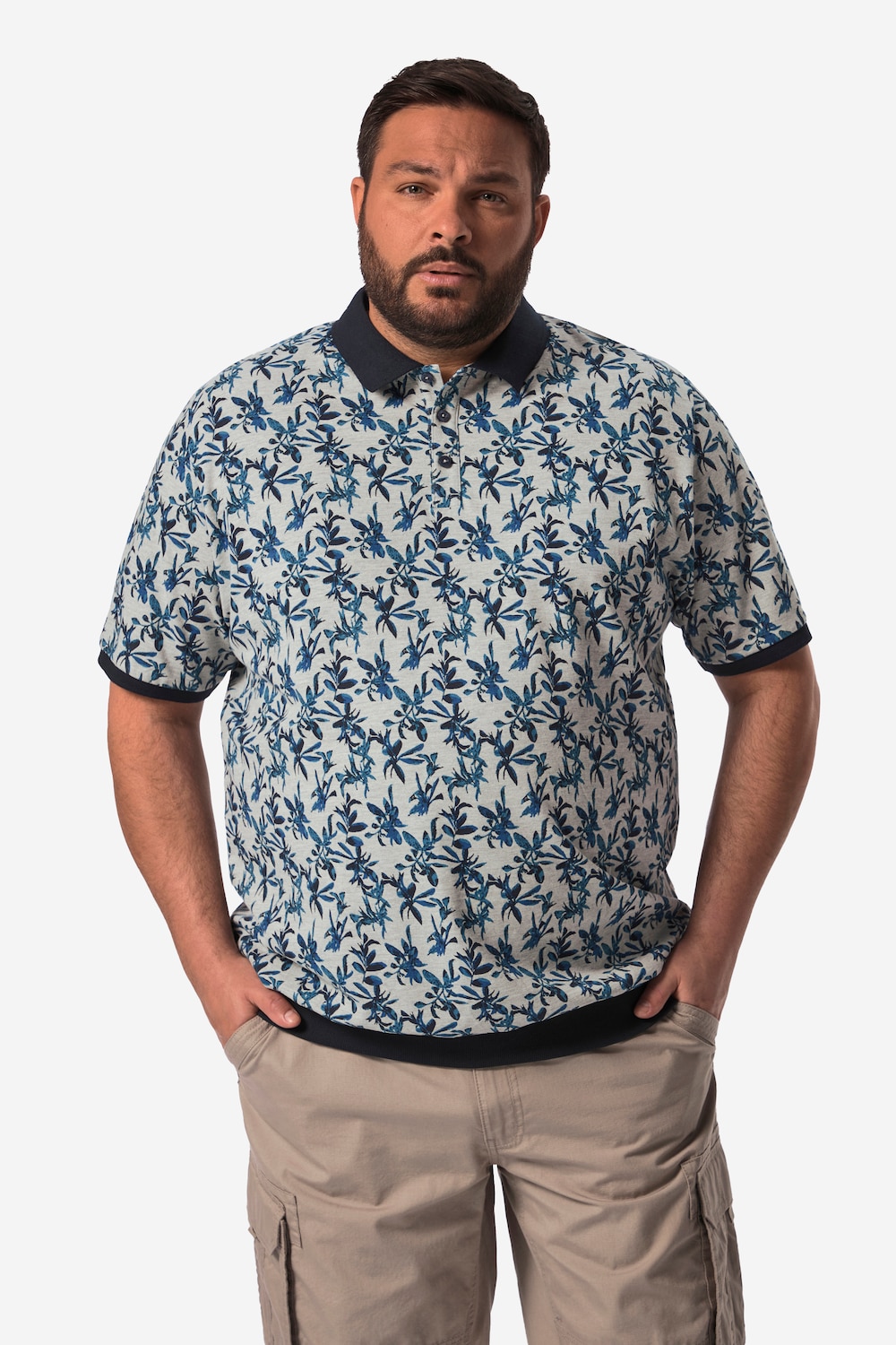 Men+ Poloshirt, Halbarm, Bauchfit, Piqué, Alloverdruck, bis 84/86