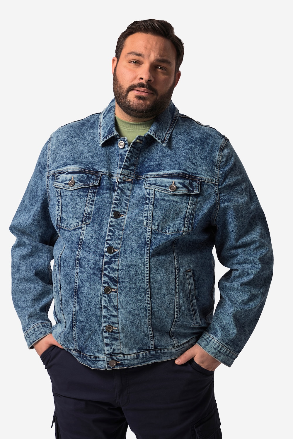 John F. Gee Jeansjacke, stonewashed, Knopfleiste, bis 84/86