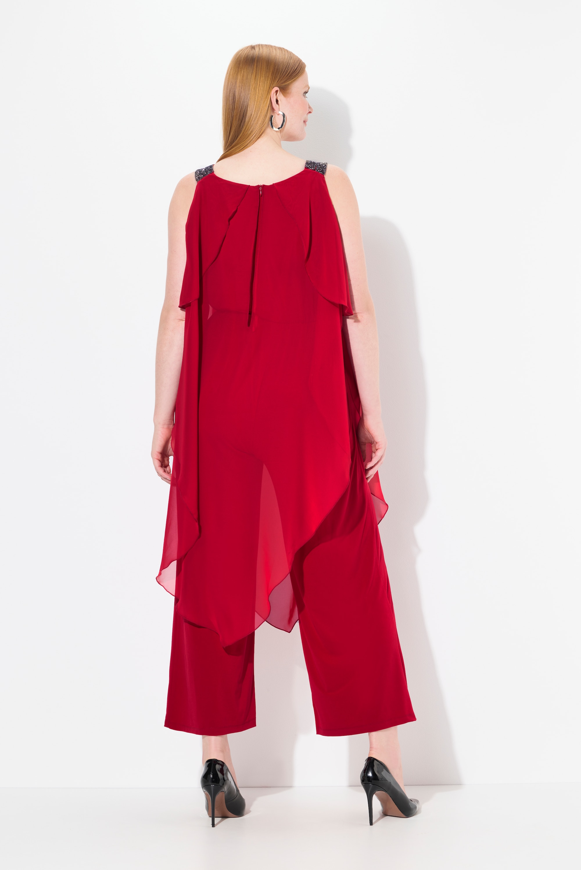 Ulla Popken Damen große Größen Jumpsuit doppellagig Glitzer Doppelträger