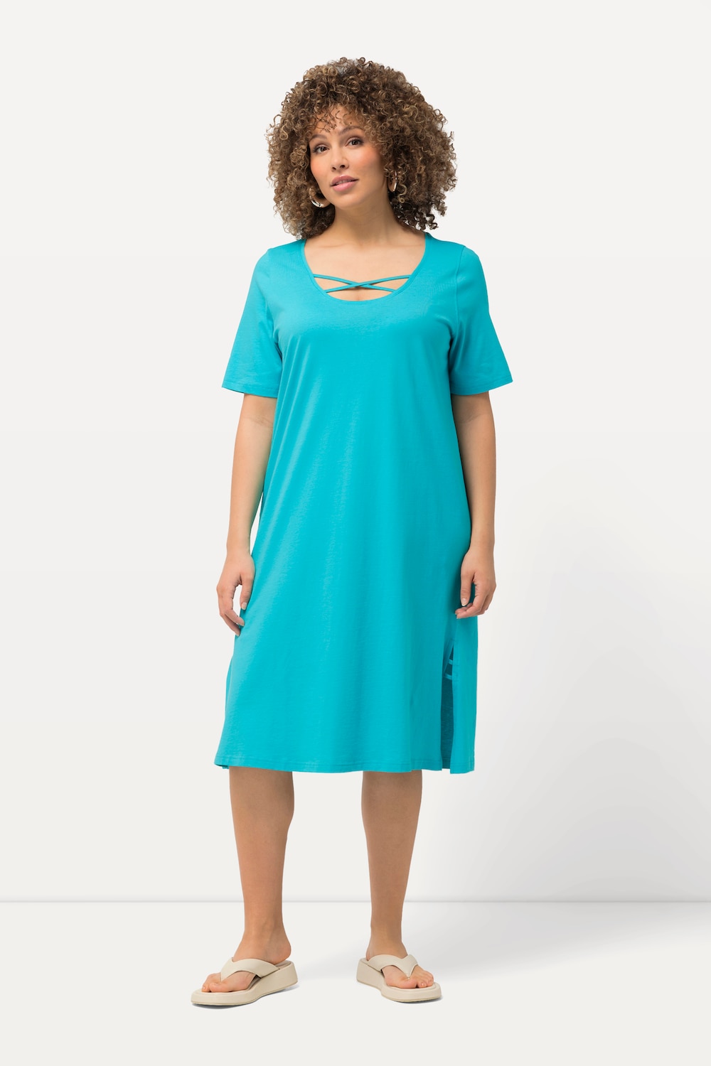 Große Größen Jerseykleid, Damen, türkis, Größe: 42/44, Baumwolle, Ulla Popken