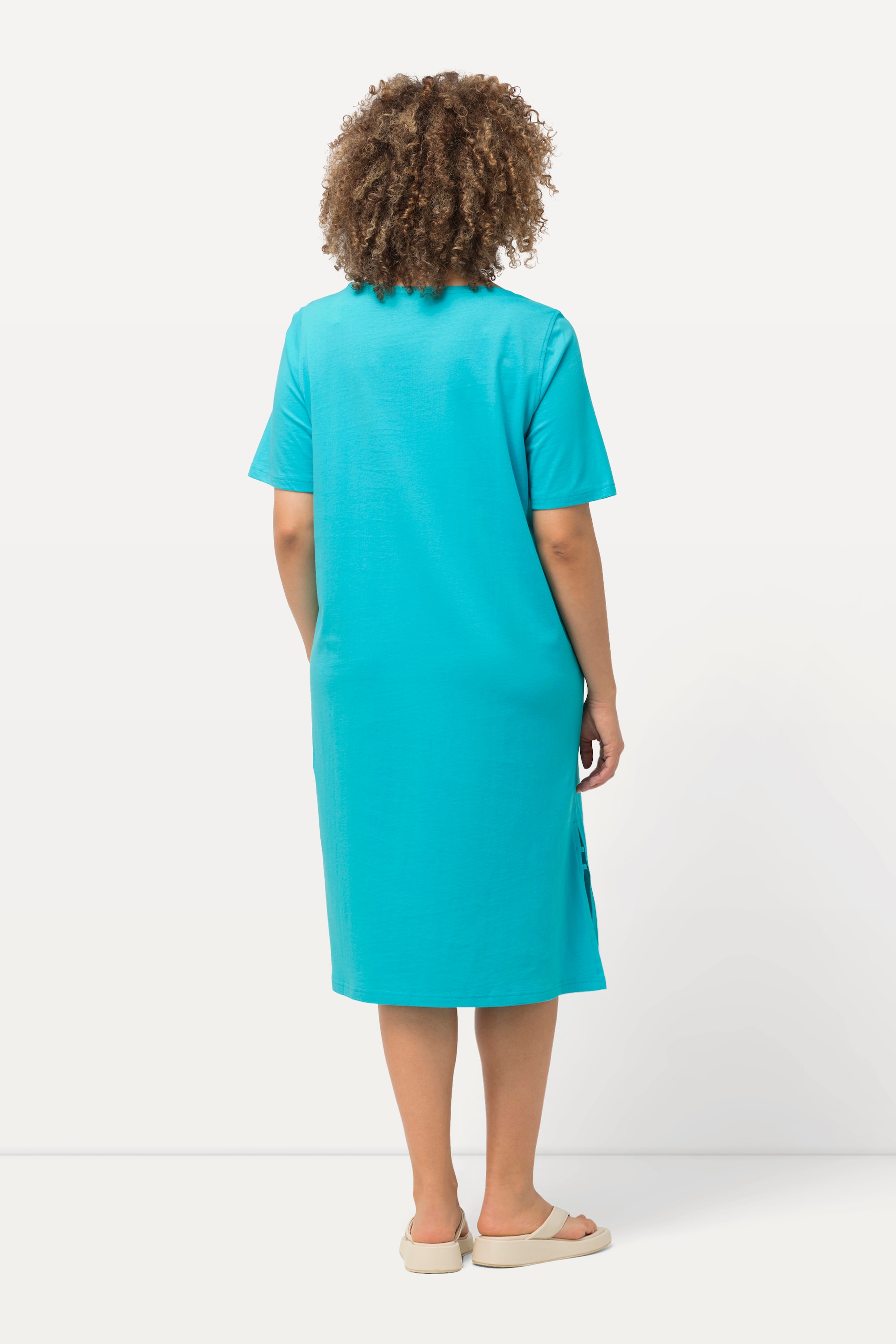 Ulla Popken Damen große Größen Jerseykleid Zierbänder A Linie Rundhals