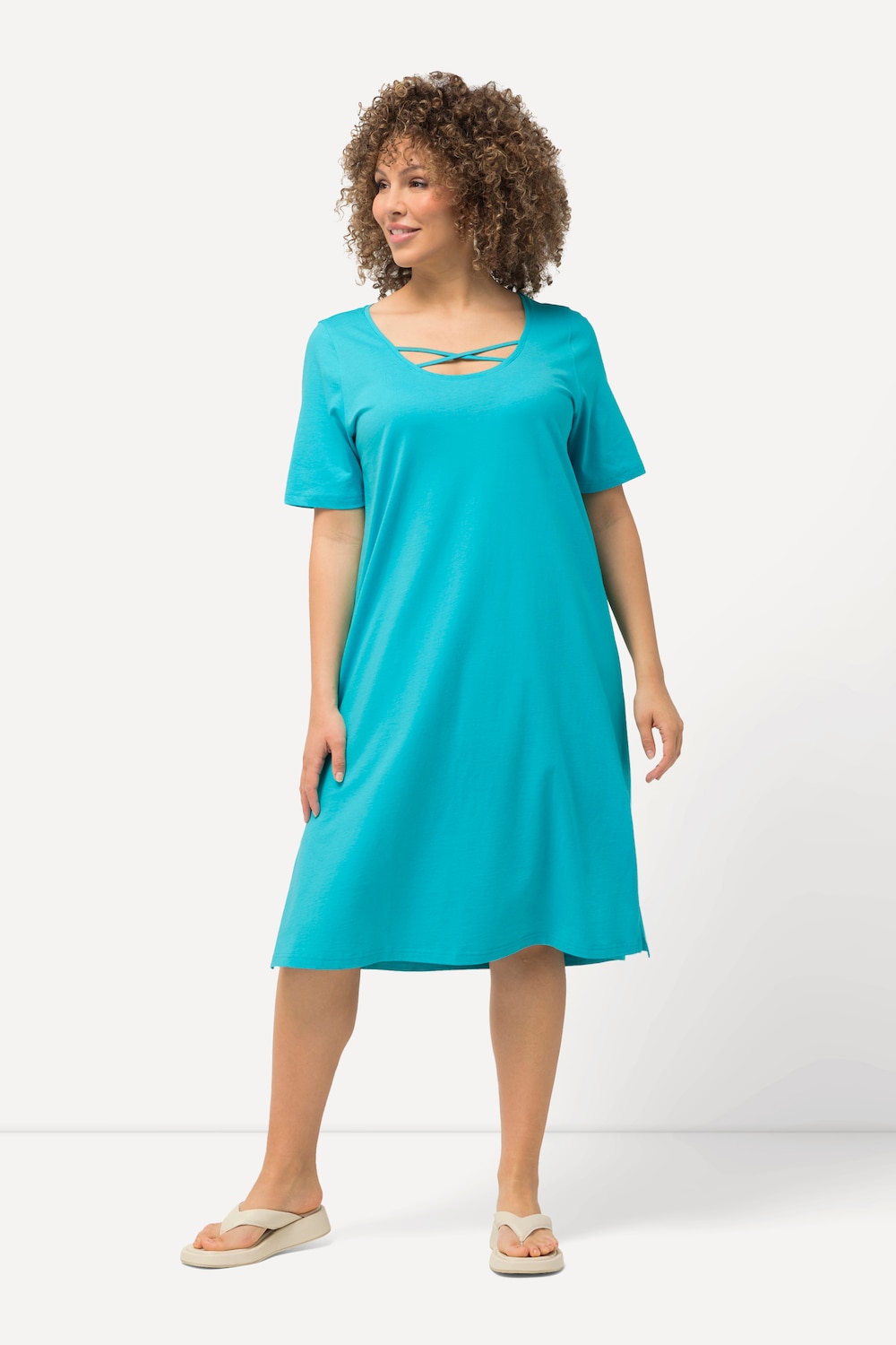 Grote Maten Jersey jurk, Dames, turquoise, Maat: 46/48, Katoen, Ulla Popken