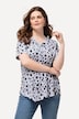 T-shirt imprimé pois et passepoils. Base en pointe, col rond et manches courtes.