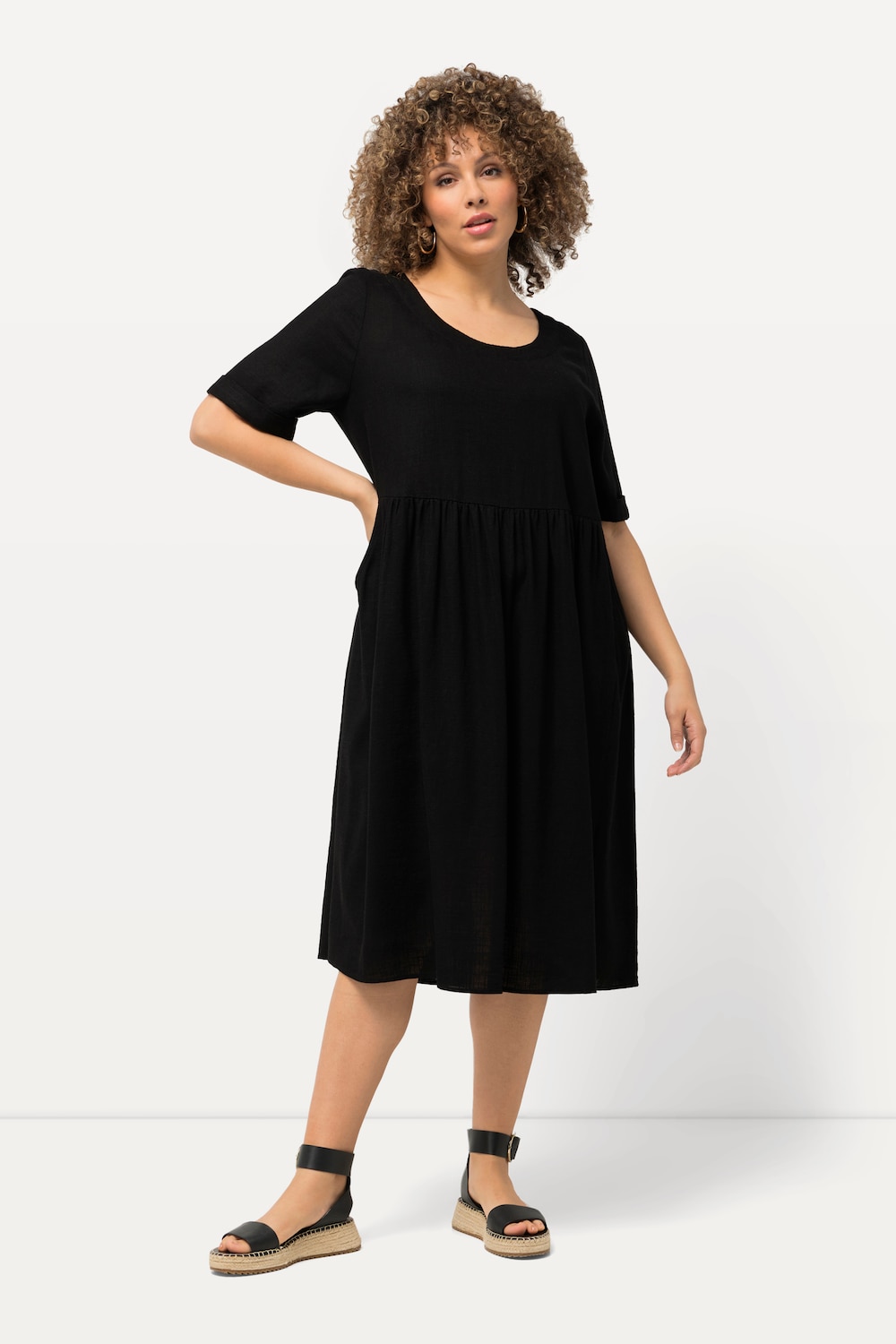 grandes tailles robe trapèze en lin mélangé, femmes, noir, taille: 44/46, viscose/lin, ulla popken