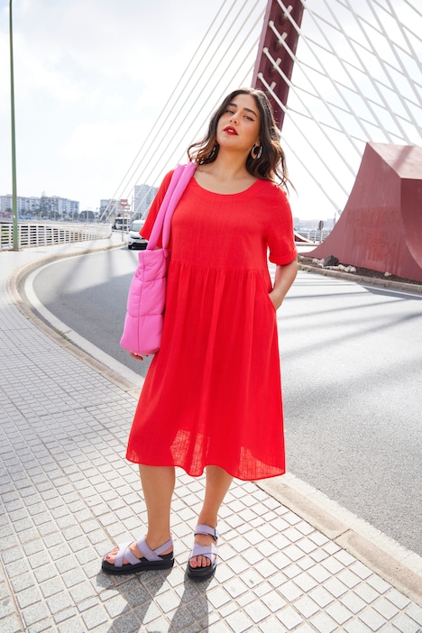 Linen Blend Short Sleeve Dress