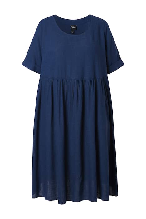 Šaty, lněná směs, A střih, kulatý výstřih, krátké rukávy