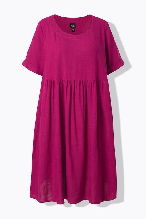 Klänning, linnemix, A-linjemodell, rund hals, halvlång ärm