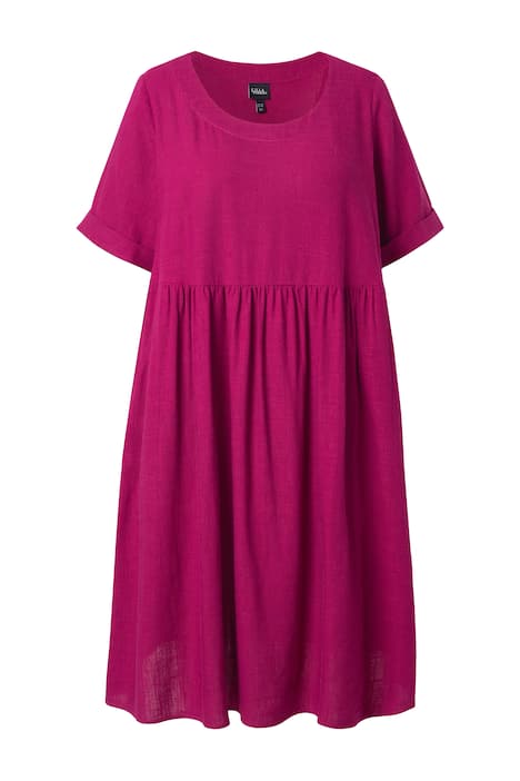 Šaty, lněná směs, A střih, kulatý výstřih, krátké rukávy