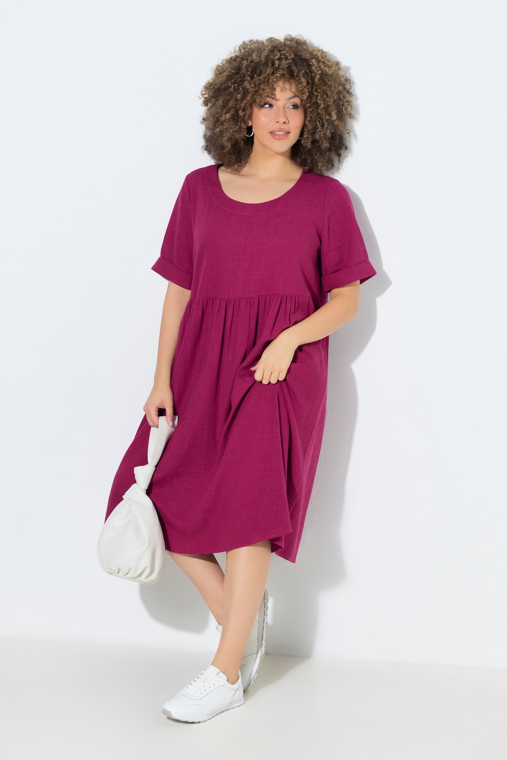 Kjole, linmiks, A-linje, rund hals, halve ermer