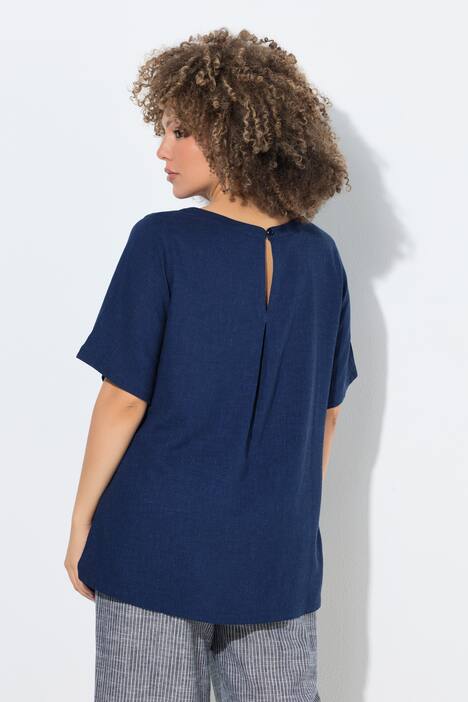 Blouse, linnenmix, A-lijn, ronde hals, korte mouwen