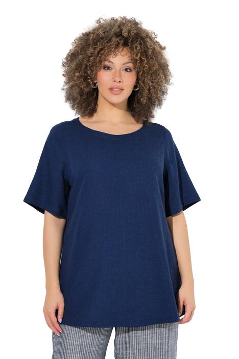 Halenka, lněná směs, A střih, kulatý výstřih, krátké rukávy