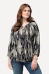 Blouse, motiefstrepen, plooitjes, elastisch zoom, 3/4-mouwen