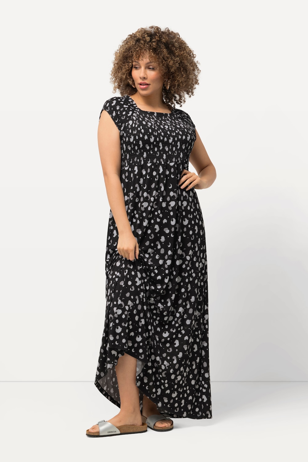 Große Größen Smok-Kleid, Damen, schwarz, Größe: 50/52, Viskose, Ulla Popken