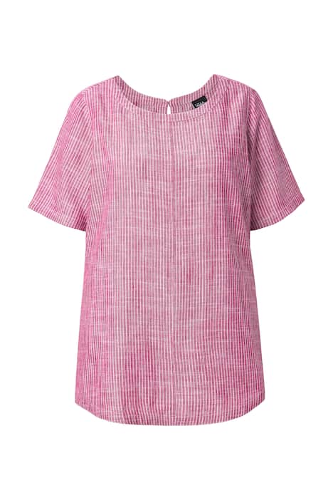 Halenka, lněná směs, pruhy, kulatý výstřih, krátké rukávy