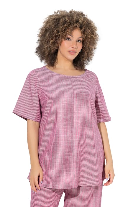 Halenka, lněná směs, pruhy, kulatý výstřih, krátké rukávy