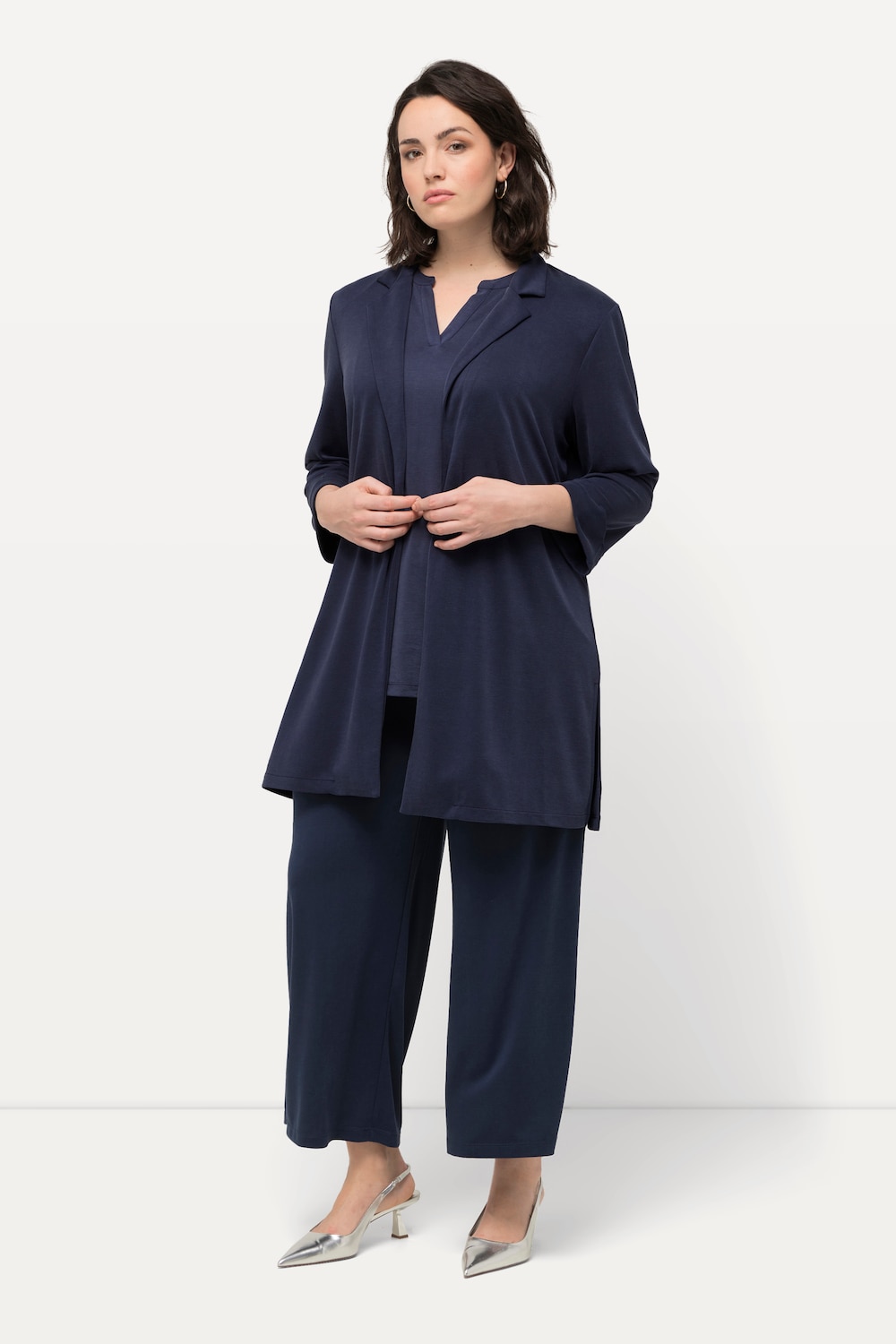 Große Größen Jersey-Blazer, Damen, blau, Größe: 42/44, Synthetische Fasern/Polyester, Ulla Popken