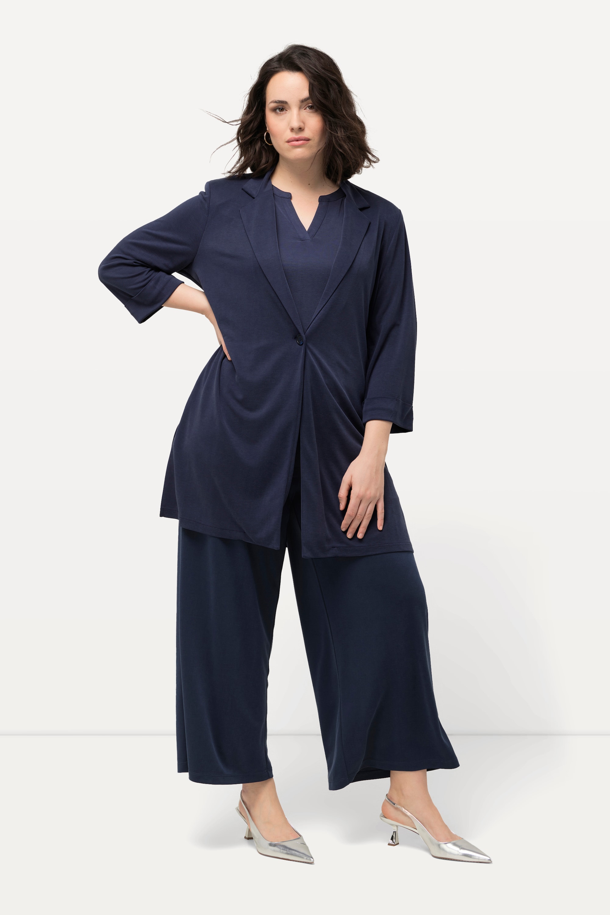 Ulla Popken Damen große Größen Jersey Blazer Reverskragen 3 4 Arm