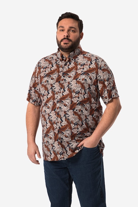 Men+ Hemd, Bauchfit, Halbarm, Buttondown-Kragen, Alloverprint, bis 8 XL