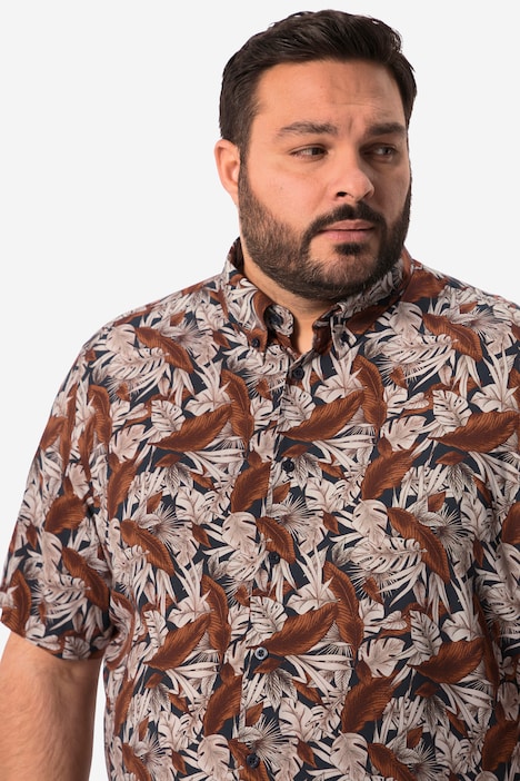 Men+ Hemd, Bauchfit, Halbarm, Buttondown-Kragen, Alloverprint, bis 8 XL