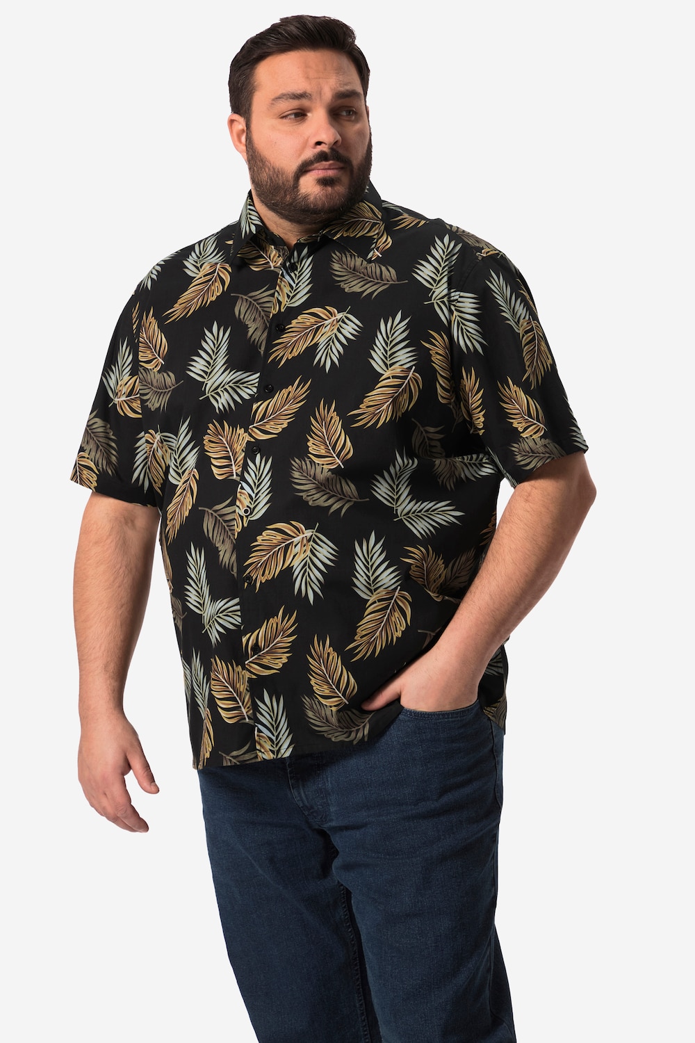 Men+ Hemd, Bauchfit, Halbarm, Kentkragen, Alloverprint, bis 8 XL