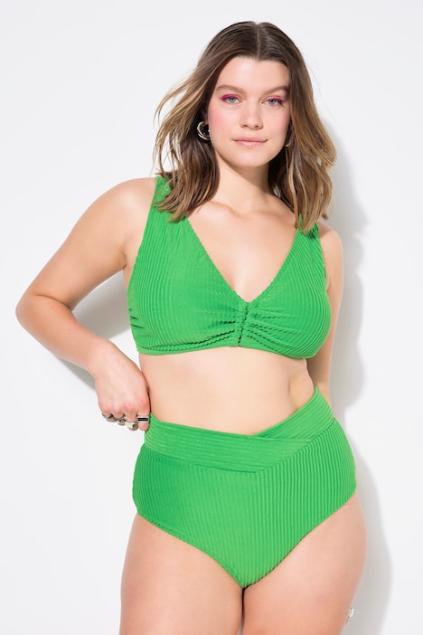 Bas de bikini taille haute, rayures en tissu éponge et ourlet style portefeuille