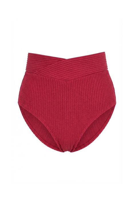 Bikiny kalhotky, vysoký pas, froté pruhy, pas zavinovacího vzhledu