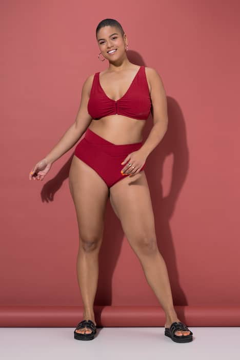 Figi bikini, wysoki stan, paski frotte, pasek w kopertowym stylu