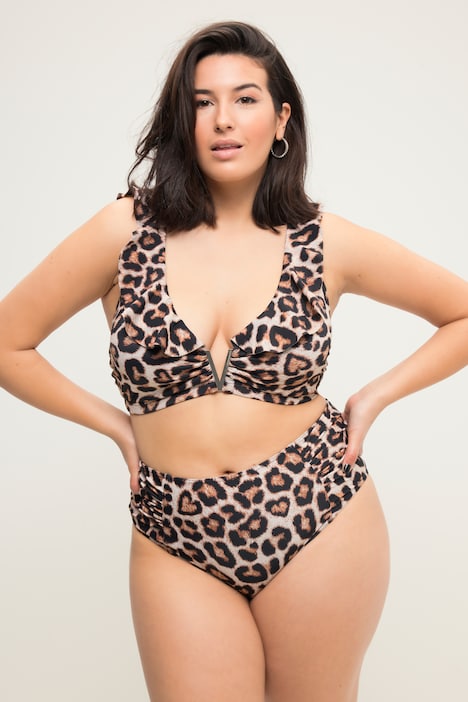 Bikinitop med softcups, leopardprint og flæser