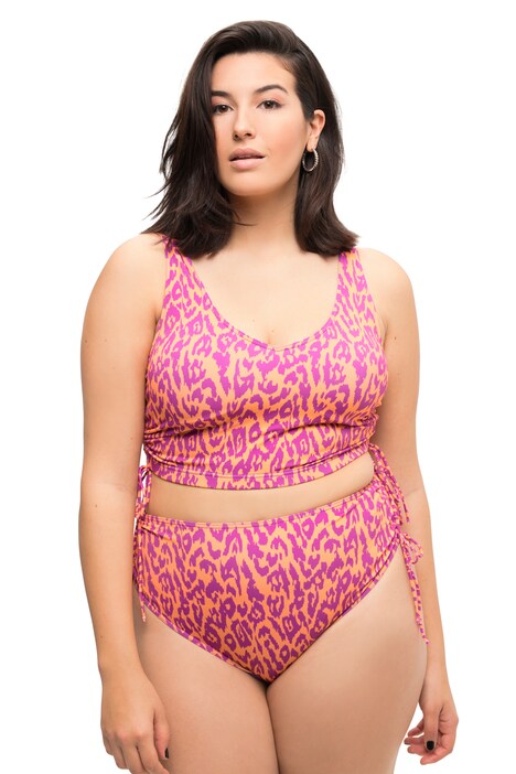 Bikiny top, měkké košíčky, leopardí vzor, ozdobné stuhy