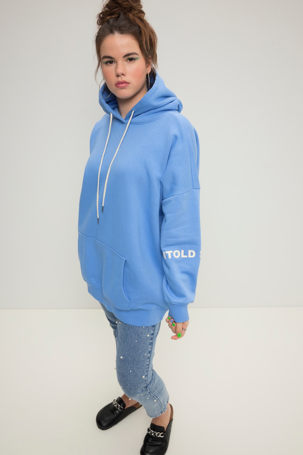 Große Größen Hoodie, Damen, blau, Größe: 46/48, Baumwolle/Polyester, Studio Untold