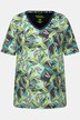 T-shirt con foglie, scollo a V, mezze maniche e finissaggio antibatterico