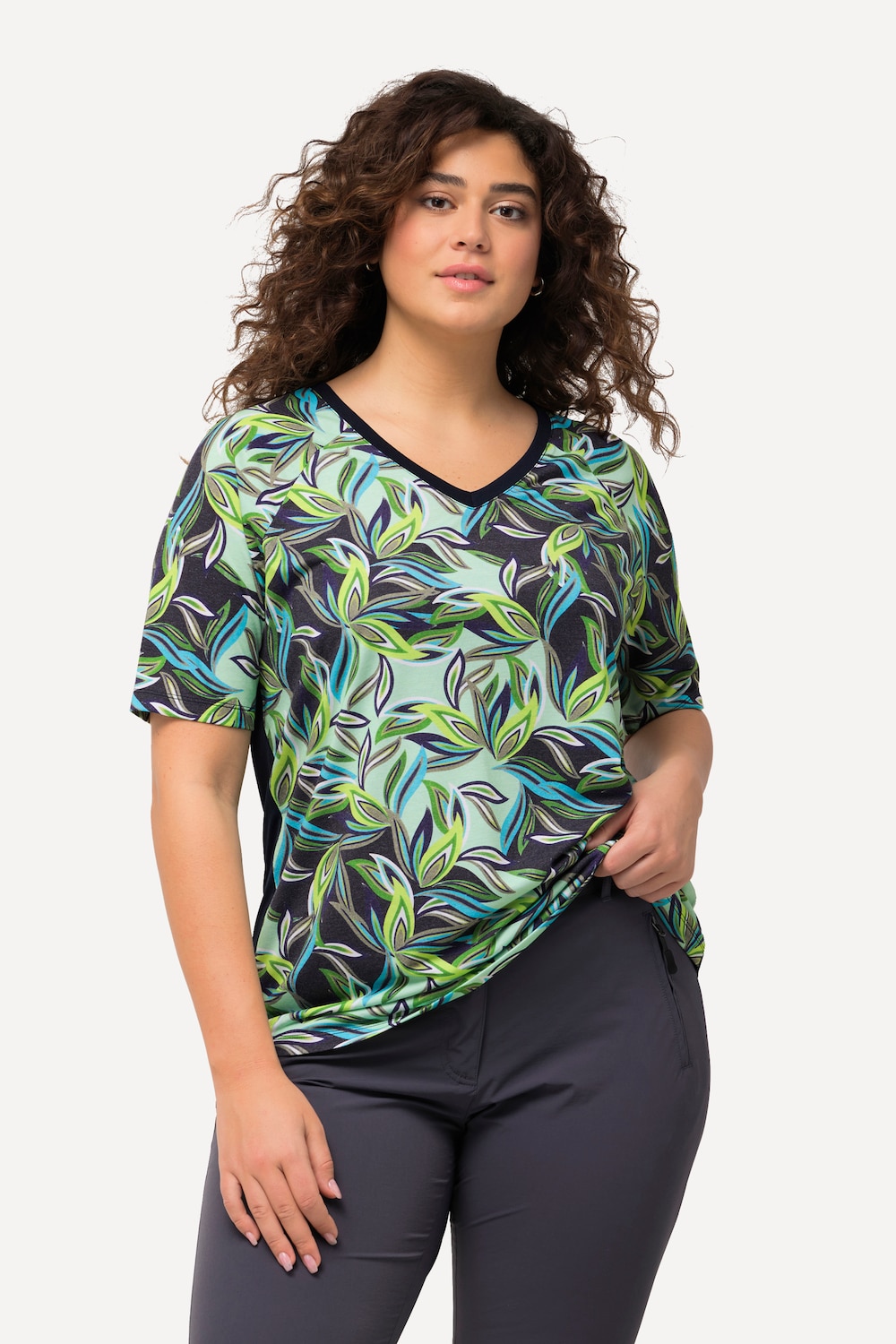 Grote Maten T-shirt, Dames, blauw, Maat: 50/52, Synthetische vezels/Polyester/Viscose, Ulla Popken