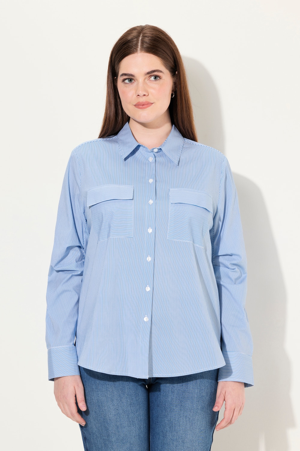 Große Größen Streifenbluse, Damen, blau, Größe: 58/60, Baumwolle, Ulla Popken