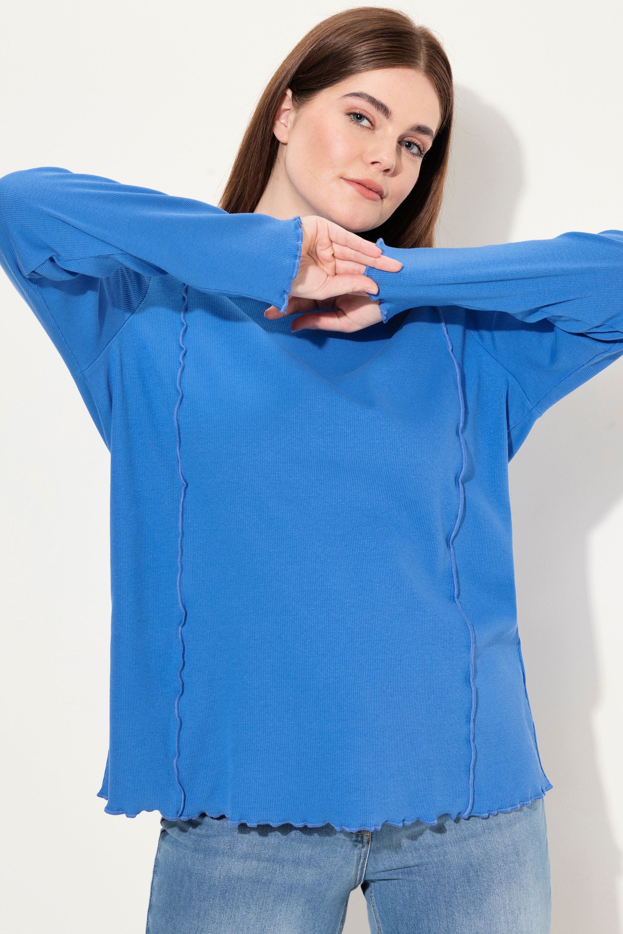 Ulla Popken Damen große Größen T Shirt Rippjersey Stehkragen Langarm