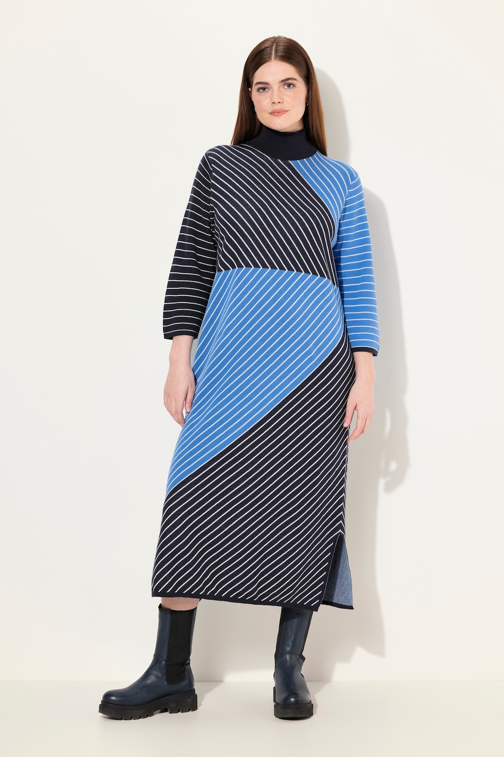 Große Größen Strick-Midikleid, Damen, blau, Größe: 46/48, Baumwolle, Ulla Popken