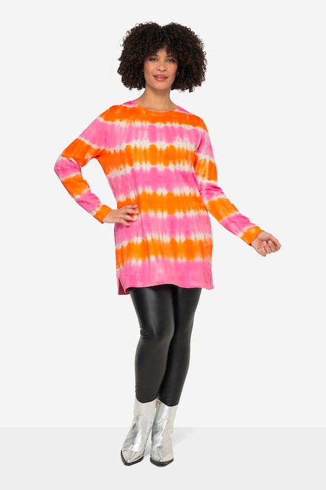 Long Crew Neck Sweatshirt with Batik Stripes and Long Sleeves