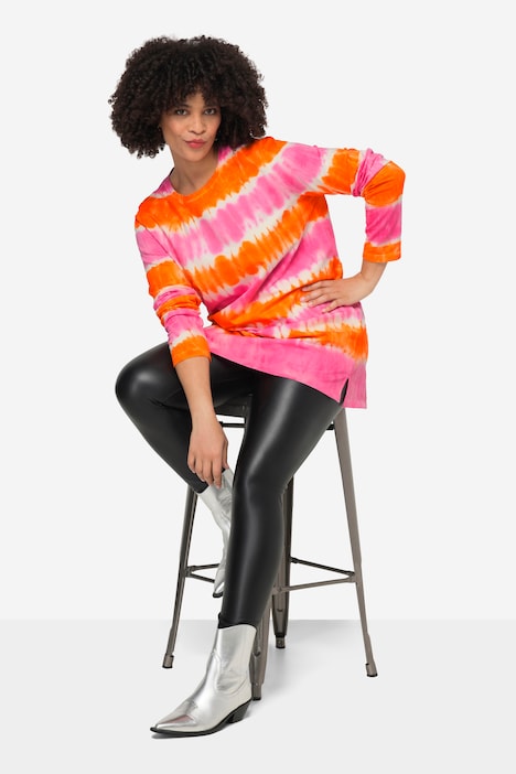 Long Crew Neck Sweatshirt with Batik Stripes and Long Sleeves