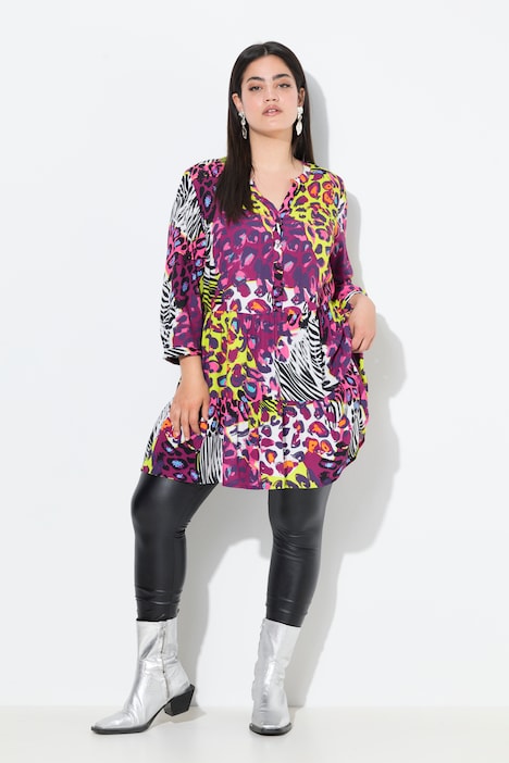 Tuniek, gekleurd luipaardpatroon, 3/4-mouwen
